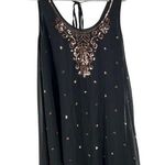 Entro  black guilded neckline mini dress copper rose gold sequin party dance M Photo 0