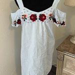 Miami Baby blue floral embroidery cotton cold shoulder mini dress Photo 0