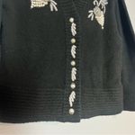 Boston Proper  Black Cardigan Sweater Size Large Embellished Pearl Beaded Floral Photo 5