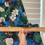 ZARA Green Blue White Preppy Floral Bell Sleeve Modest High Neck Blouse Size S Photo 5