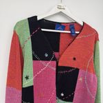JH Collectibles Colorful Knitted Checkered Cardigan Sweater Size XL Pink Photo 1