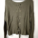 Lucky Brand Pullover Knit Olive Green Lace Back Tie Sweater Size L Photo 0