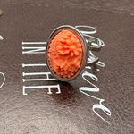Vintage Floral Carved Ring – 1970s Cabochon, Silver Stainless Adjustable Orange Photo 0