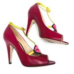 Gucci  Molina Embroidered Lips T-Strap Red/Gold Leather Pumps 37.5 Photo 3