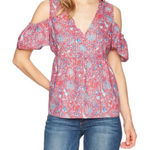 Lucky Brand  Floral‎ V-Neck Cold Shoulder Top Pink Small Photo 0