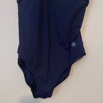 Draper James x Lands’ End Eyelet Lace Ruffle V-Neck One Piece Swimsuit Navy 12 Photo 2