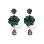 Women's Green Flower Crystal Teardrop Dangle Drop Earrings Photo 3