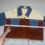 Fashion On Earth Womens  Corduroy Blue Cream Brown Colorblock Cut Off Jean Jacket Photo 3