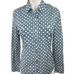 Tory Burch Blue White Printed Cross Pocket Casual Button Down Shirt Top Size 4 Photo 0