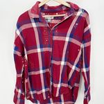 Old Navy  Shirt Women MEDIUM Boyfriend Red Blue White Plaid Flannel Button Down Photo 6