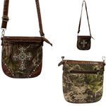 Camouflage Rhinestone Cross Studded Crossbody Purse Camo 9 x 10 inches Brown Photo 1