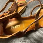 Fendi  Espadrille Strappy Sandal Brown Tan Olive 38 Wedge Neutral Criss‎ Cross Photo 6