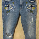 ZARA  Women’s Embroidered Floral Fringe Distressed Denim Jeans Sz 4 Cotton Blend Photo 0