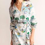 Boden USA BODEN | CLEO LINEN TIE WAIST DRESS IN IVORY AMALFI COAST PRINT SIZE 6 Photo 0