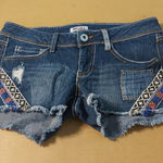 Mudd Jeans Aztec Distressed Denim Shorts 3 Boho Festival Southwestern Tribal Photo 0