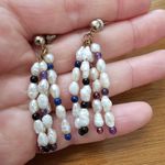 Amethyst Garnet Lapis Onyx Pearl Multiple Row Dangle Bead Pierced Earrings Blue Photo 0