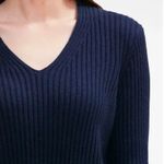 MM.LaFleur • The Min Cashmere Merino Wool Rib V Neck Sweater navy bell sleeve Photo 5