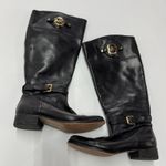Michael Kors Boots Womens US 7.5 Black Stockard Leather Riding MK Logo Tall Photo 0