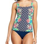 Lands' End Women's Square Neck Underwire Tankini Top Navy Floral 12DD Swim Beach Blue Size 12 Photo 0