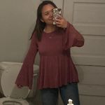 American Eagle Bell Sleeve, Lace, V-back, Pink Long Sleeve Top Photo 6