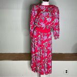 Vintage 80s Designer Diane Freis 100% Silk Beaded Plunge‎ Floral Midi Dress S M Red Photo 5