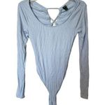 Wild Fable Target New W/o Tags Blue Ribbed Long Sleeve Open Back Bodysuit Small Photo 0