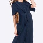 Seraphina Size 10 Shirt Midi Dress Navy Blue Tie Front Button Up Short Sleeves Photo 0