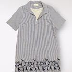 Nicole Miller Blue Pinstripe Embroidered Monkeys Shift Mini Dress Size 10 Photo 0