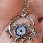Evil Eye Sterling Silver CZ Blue Eyed Sapphire Necklace Photo 0