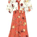 Farm Rio Kiera Kimono Maxi Dress Orange and White Floral Small Photo 7
