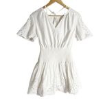 Thakoon White Eyelet Smocked Short Sleeve Cut Out Summer Mini Dress Size 0 Photo 5