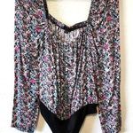 AFRM Nordstrom Floral Long Sleeve Bodysuit Black Multi XS NEW Photo 0
