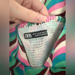 ZARA Satin Effect Crop Top Halter Top with Bold Unique Retro 70's 60's Print M Photo 3