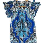 Love the Label Poppy Blue Print Top size XS Flutter Short Sleeve Tassel Ties NWT Photo 2