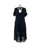 Marni Black Silk Tie‎ Neck Crochet Hem Short Sleeve Dress Size 40 US 4 Photo 1