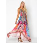 True Colors By La Moda Halter Maxi Dress Size Medium Mix Print Y2K Rhinestone Blue Photo 11