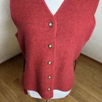 Liz Sport Vintage  Vest Womens Medium Red Boiled Wool V Neck Button Down Tie Back Photo 3