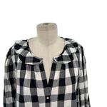 J.Crew Open Ruffle V-neck Button-up Shirt Gingham Plaid Check Black White XL Photo 1