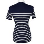 New LRL Ralph Lauren S Short Sleeve Sweater Breton Stripe Navy White Gold Button Blue Photo 3