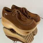 Soda Vintage Y2K Brown Suede Leather Moccasin Chunky Platform Wooden Shoes Photo 2