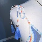 Blue Island Multicolor Stripes White Boho Fringe Hem Tie Strap Summer Dress XL Photo 7