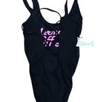 The Bikini Lab Mermaid Off Duty One Piece Swimsuit - black w pink & tie up back Small Photo 3