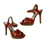 Coach Orange Leather Wood Block Platform Boho Chic Summer Heels 9/39 Photo 0