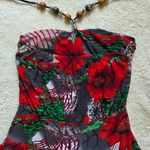 Source Unknown  Asymmetrical Dress in Red and Green Floral Photo 1