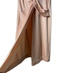 ZARA Blush Knotted Satin Midi Dress Plunging Neckline Leg Slit Button Collar, S Photo 9