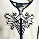 Bob Mackie Wearable Art Cream Black Fleece Embroidered Full Zip Jacket Coat Vtg Photo 1