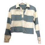 Marine layer  Blue Cream Stripe Cropped Rugby Shirt Long Sleeve Top Size XS Photo 0