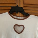 Rue 21 Brown and White Heart Ribbed Tee Sz Small Photo 1