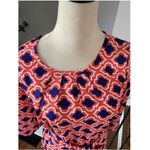 Just USA Coral Blue Geometric Print Belted 3/4 Sleeve Dress Womens Size Medium Photo 1