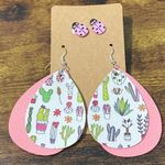 None Women's Lady Bug Studs Succulent Cactus Plant Dangle Earrings Set Pink White Photo 7